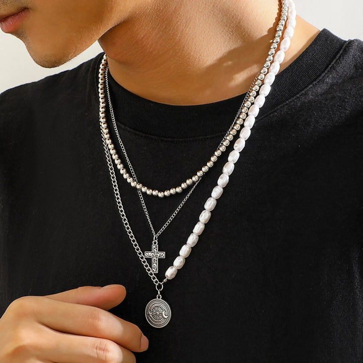 Dalton 3-Layer Pearl Chain Necklace for Men
