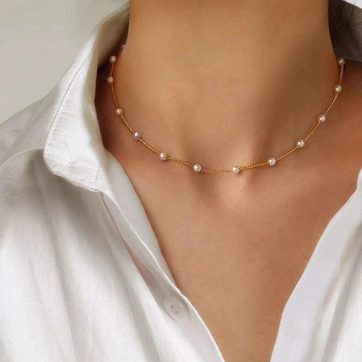 Celestine Gold Pearl Necklace