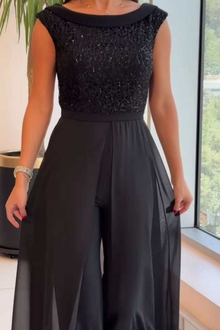Harlow Crew-Neck Textured-Panel Jumpsuit