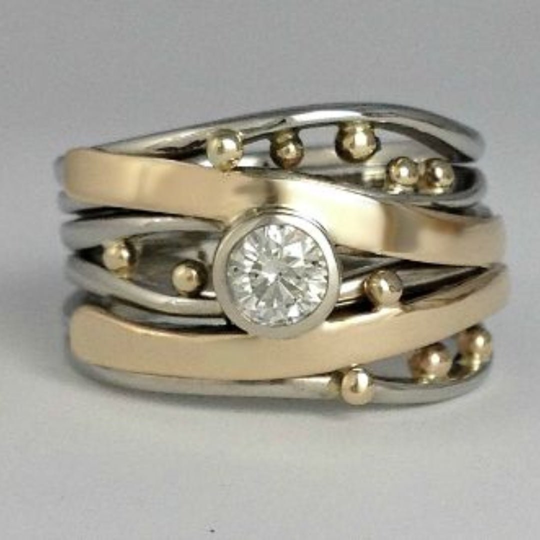 Ravina Vintage Gold Zirconia Statement Ring