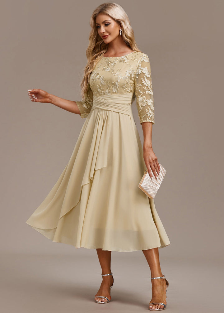 Bellamy Floral Embroidered 3/4 Sleeve Round Neck Dress