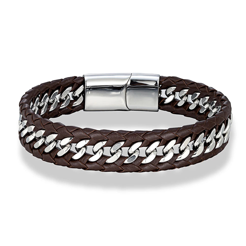 Vanguard Braided Leather Stainless Steel Bracelet