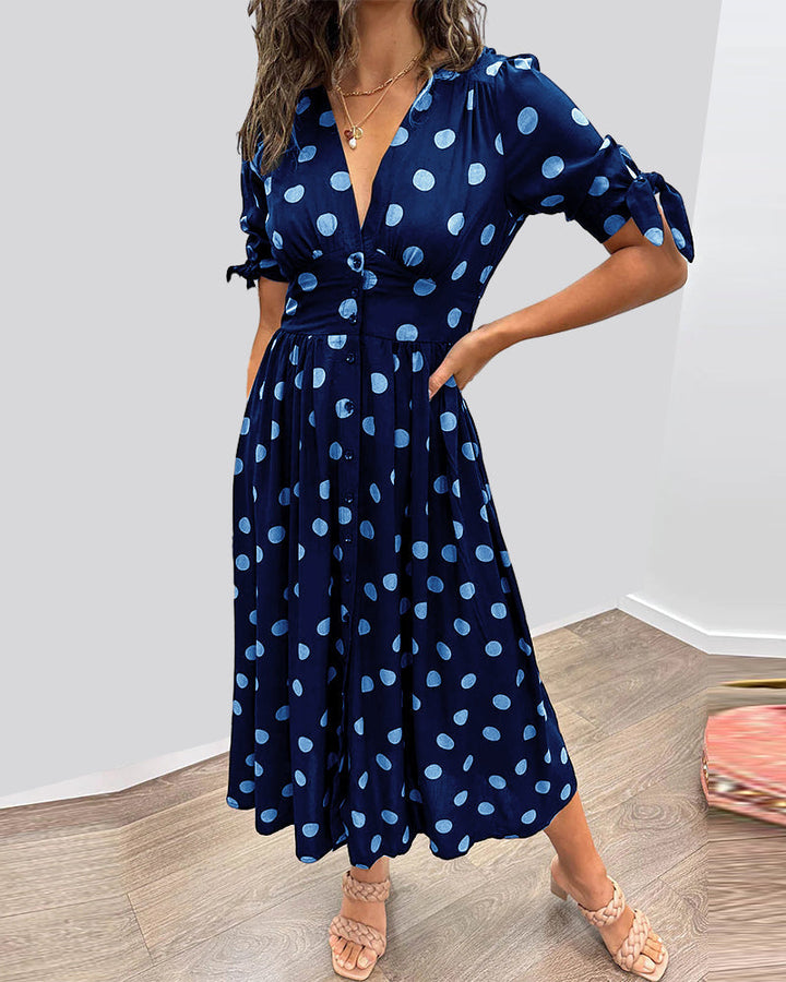 Vivienne Polka Dot V-Neck Dress
