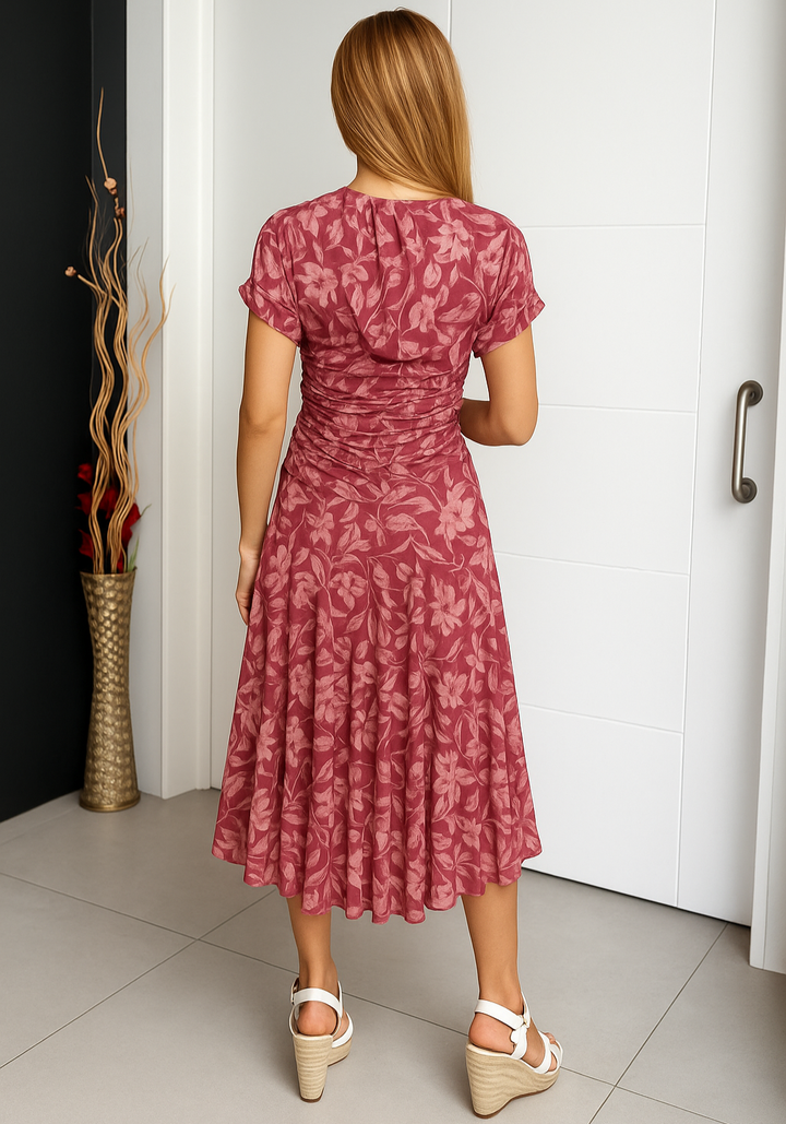 Valentina Off-Shoulder Midi Dress with Floral Print