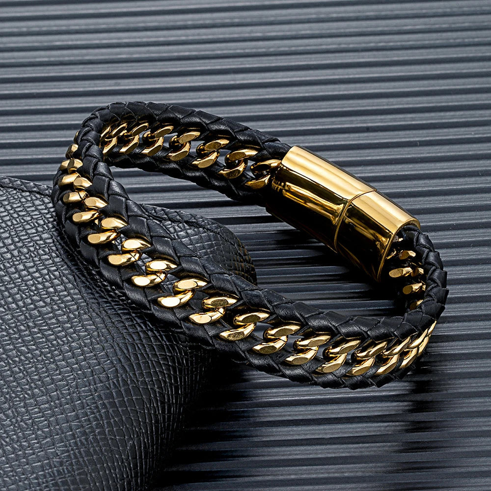 Vanguard Braided Leather Stainless Steel Bracelet