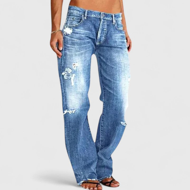 Harper Low-Rise Distressed Straight Leg Jeans Women's