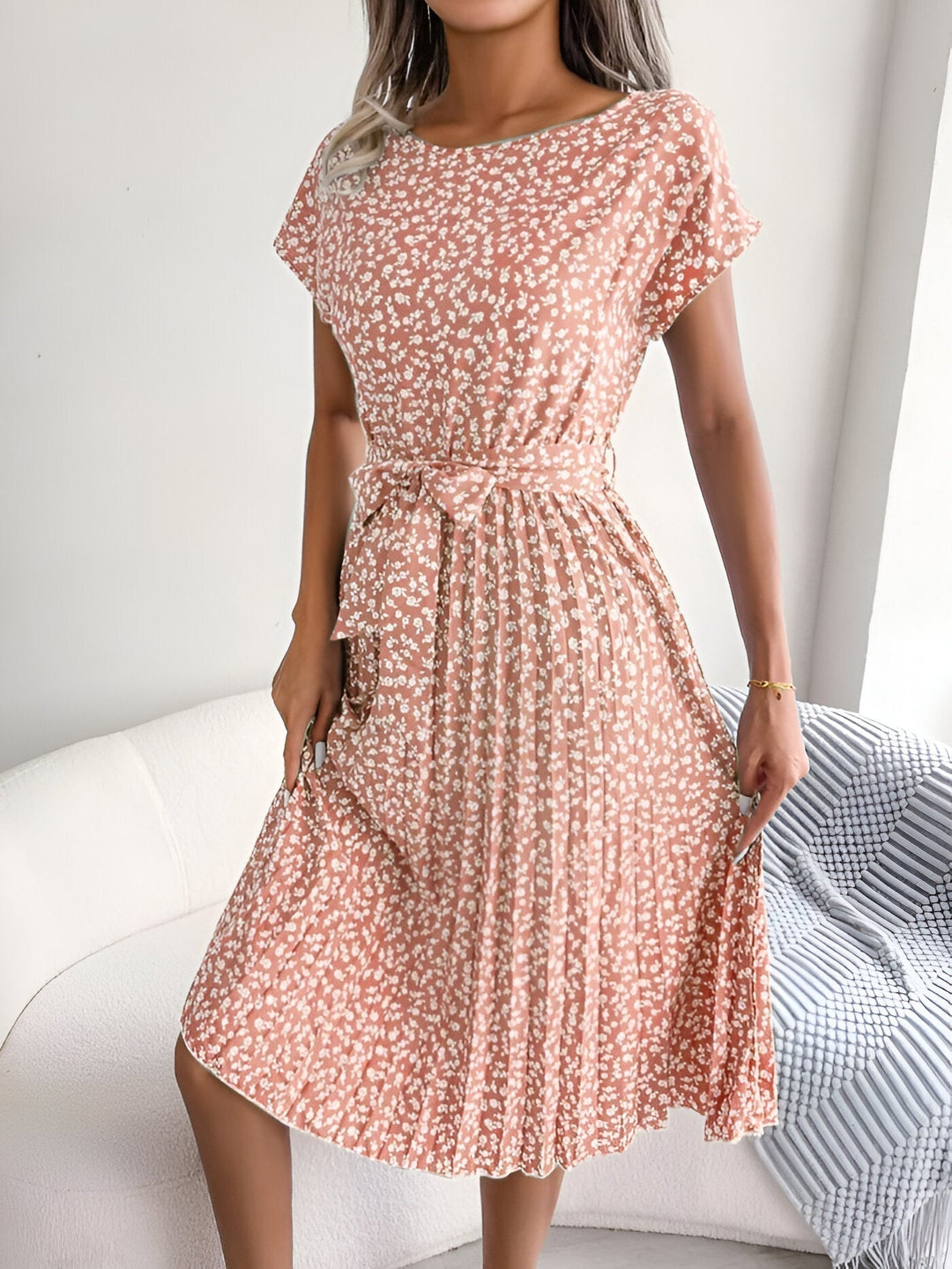 Roselyn Pleated Floral A-Line Dress