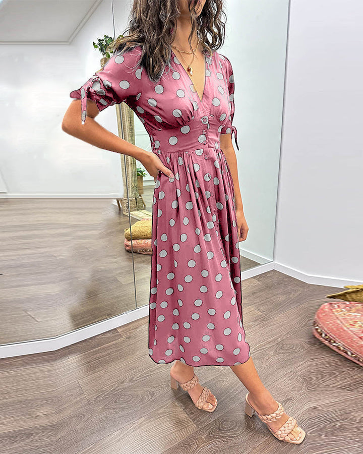 Vivienne Polka Dot V-Neck Dress