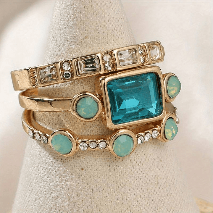 Luminara Vintage Blue Crystal Statement Ring