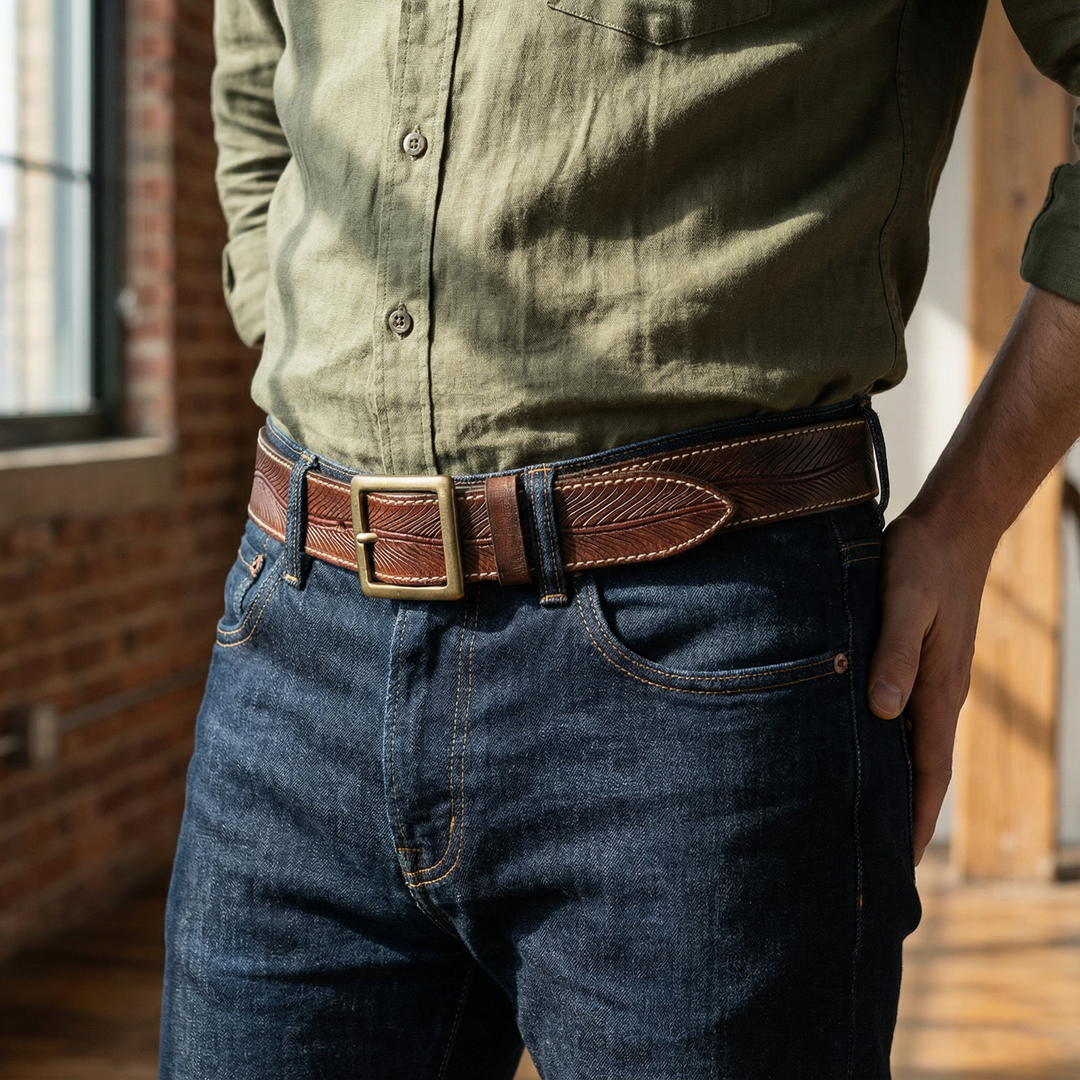 Dalton Genuine Leather Brass Buckle Belt