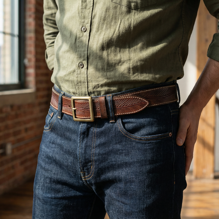 Dalton Genuine Leather Brass Buckle Belt
