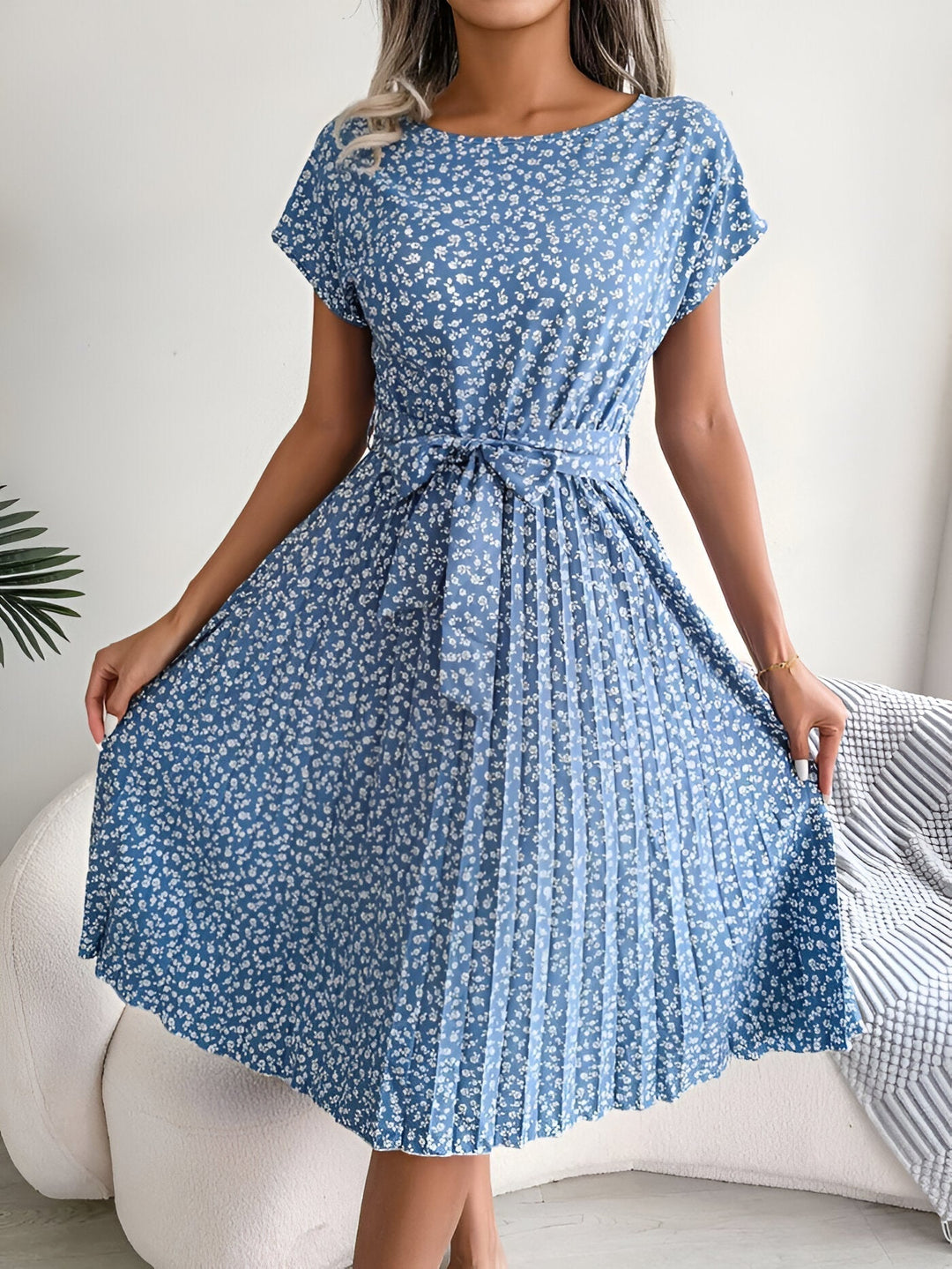 Roselyn Pleated Floral A-Line Dress