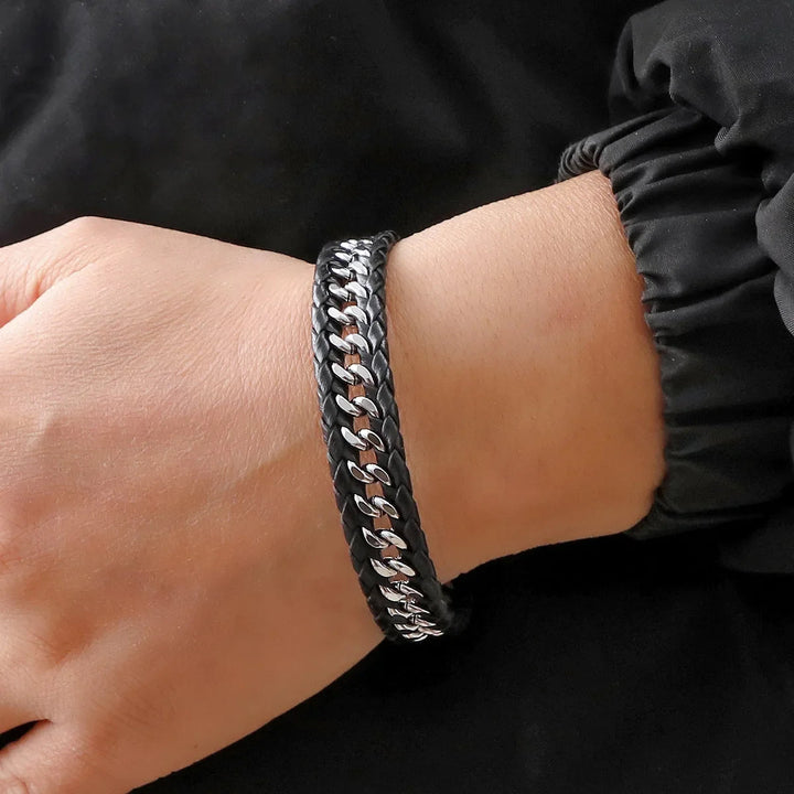 Vanguard Braided Leather Stainless Steel Bracelet