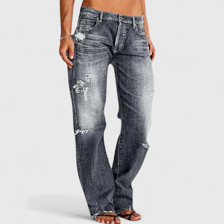 Harper Low-Rise Distressed Straight Leg Jeans Women's