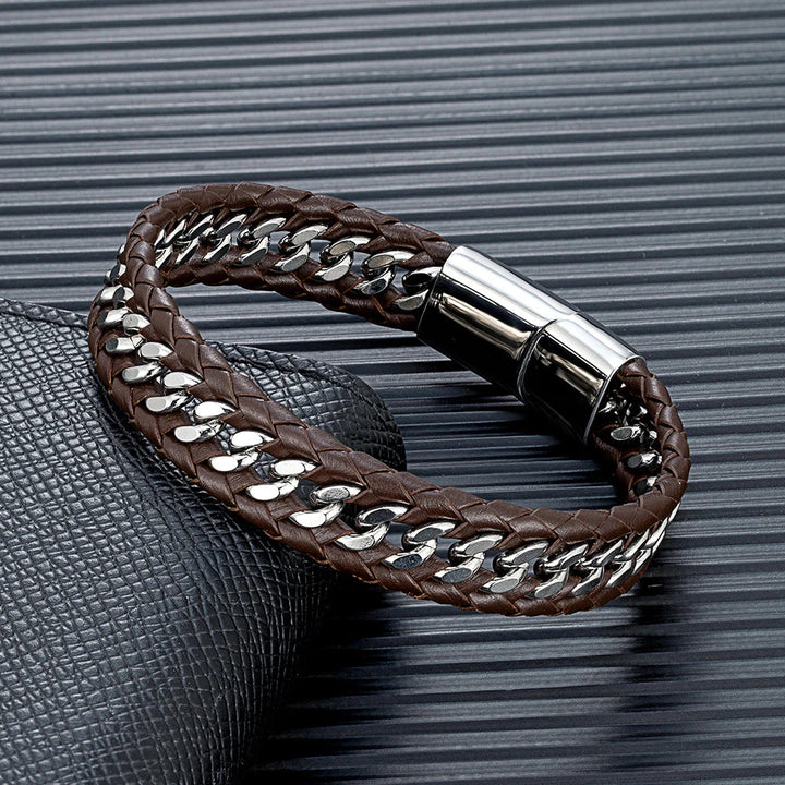 Vanguard Braided Leather Stainless Steel Bracelet