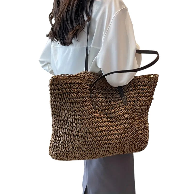 Solana Spacious Straw Beach Bag