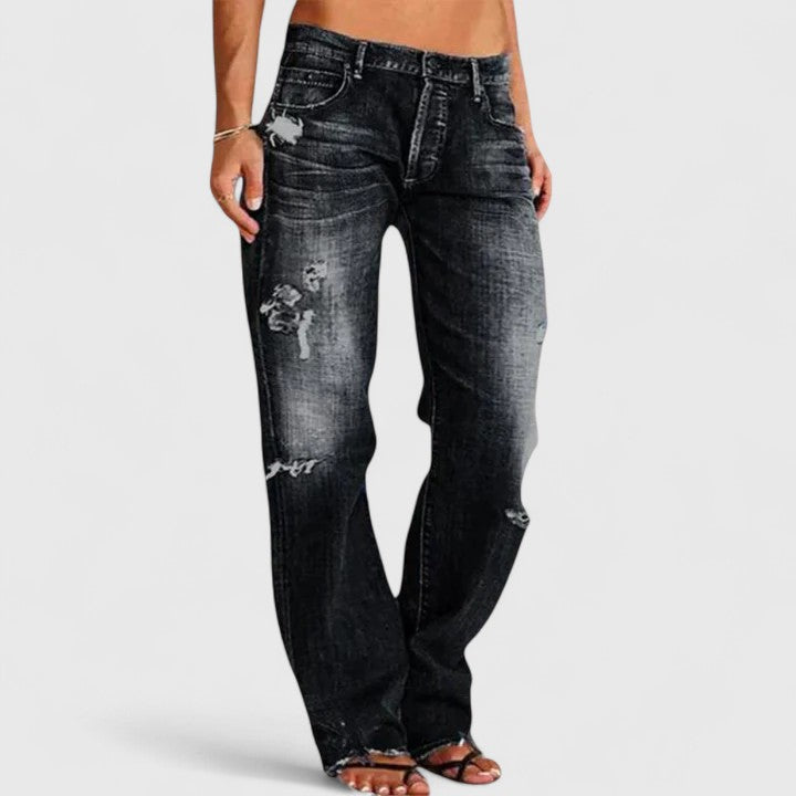 Harper Low-Rise Distressed Straight Leg Jeans Women's