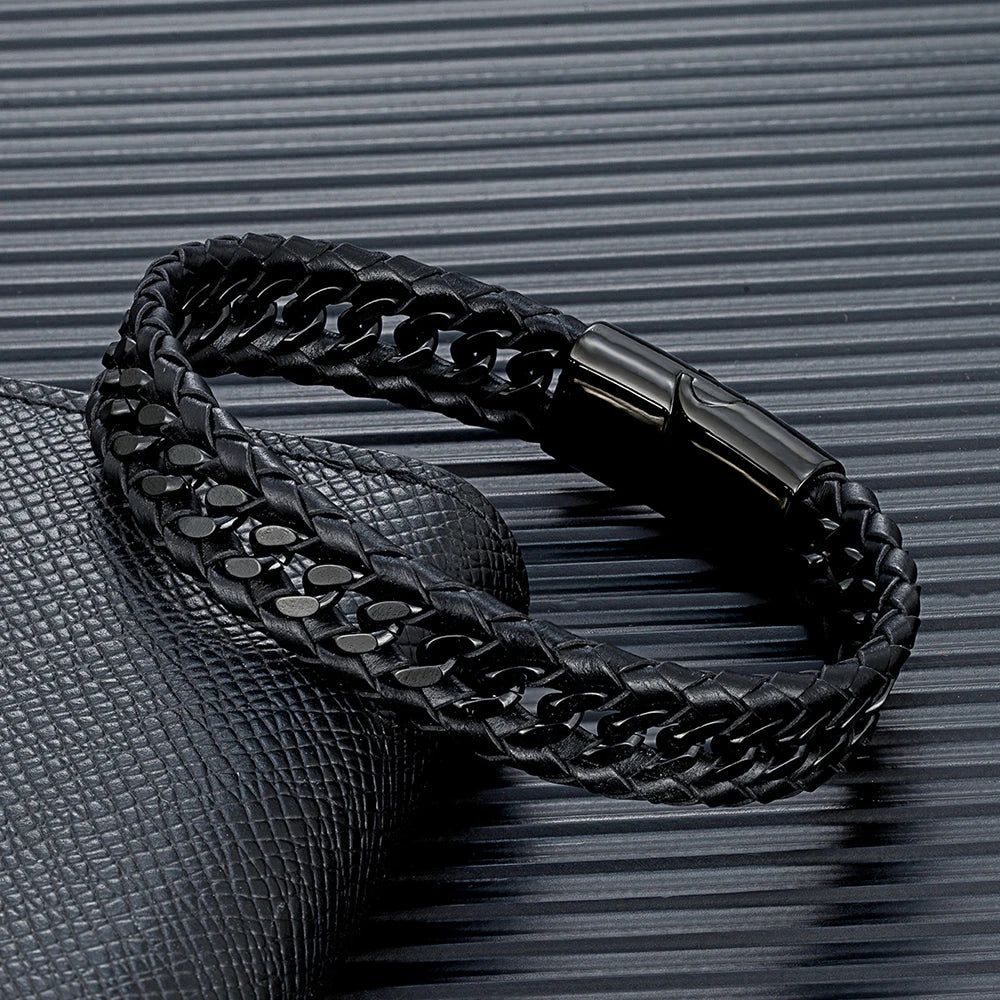 Vanguard Braided Leather Stainless Steel Bracelet