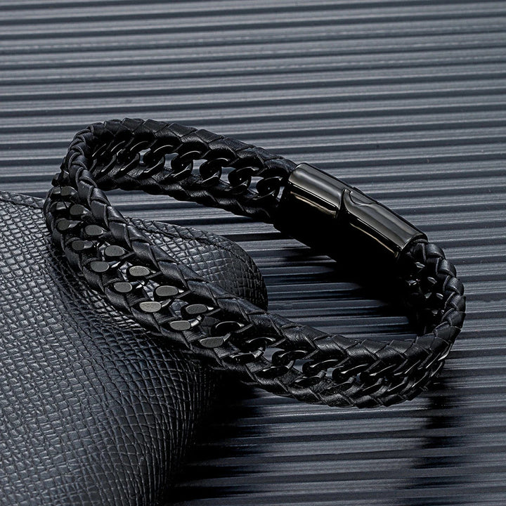 Vanguard Braided Leather Stainless Steel Bracelet