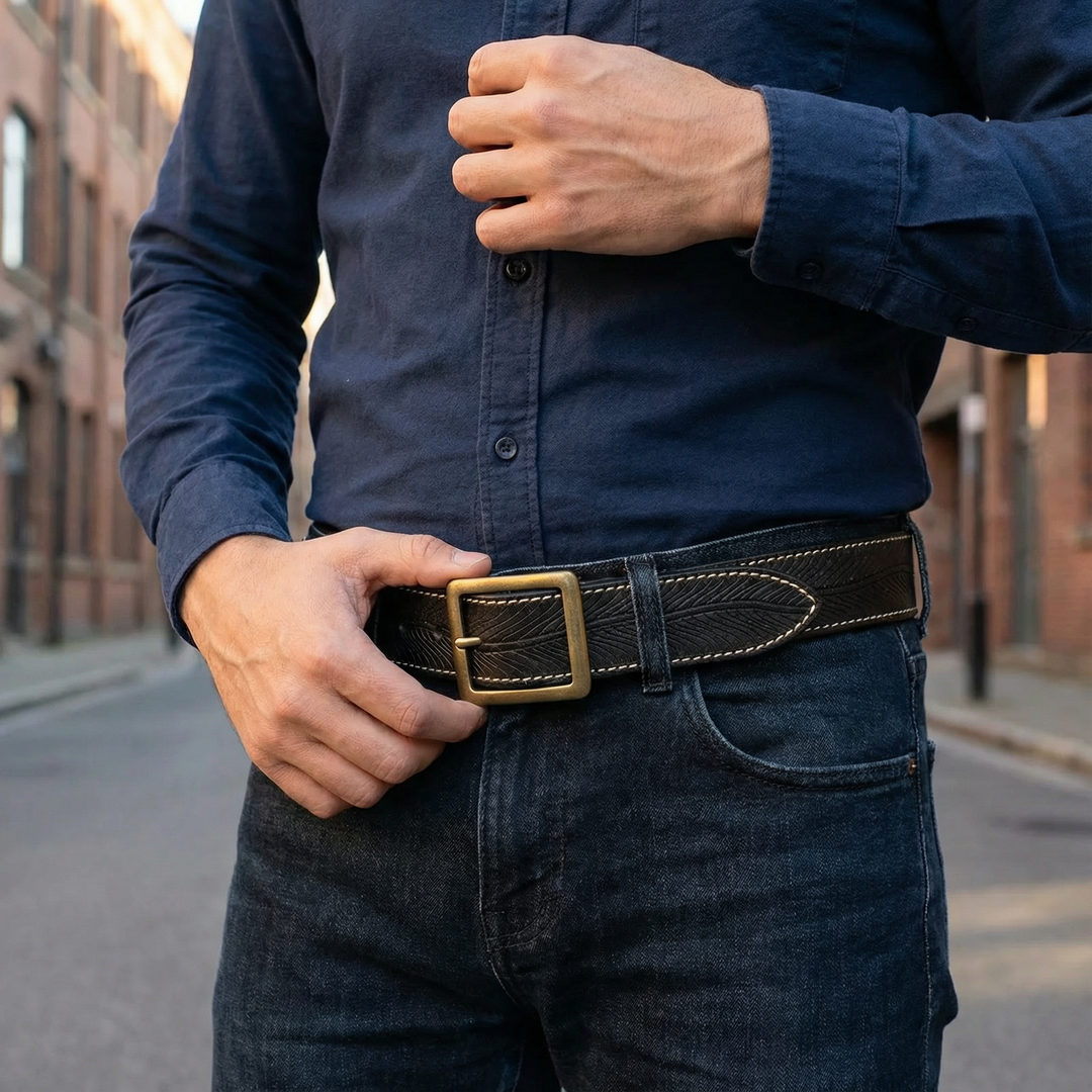 Dalton Genuine Leather Brass Buckle Belt