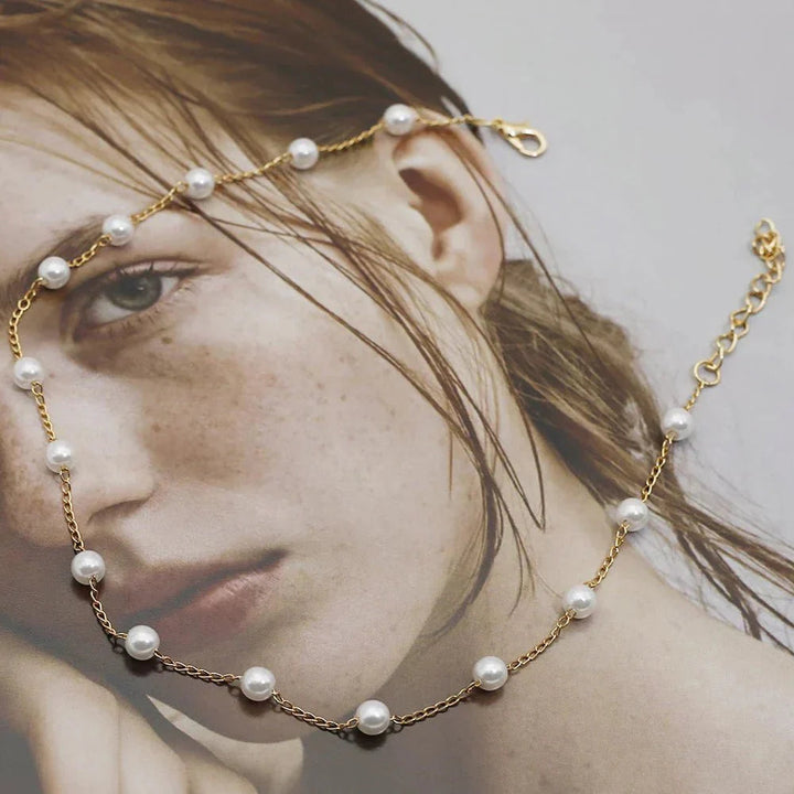 Celestine Gold Pearl Necklace
