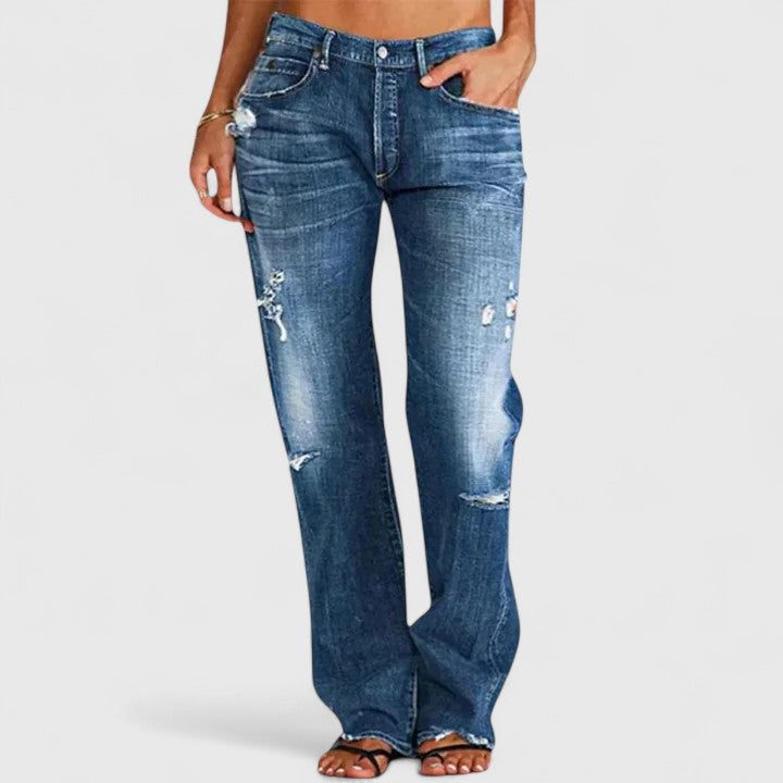 Harper Low-Rise Distressed Straight Leg Jeans Women's