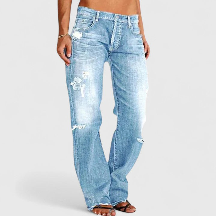 Harper Low-Rise Distressed Straight Leg Jeans Women's