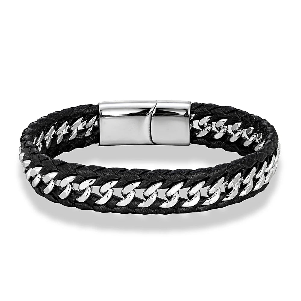 Vanguard Braided Leather Stainless Steel Bracelet