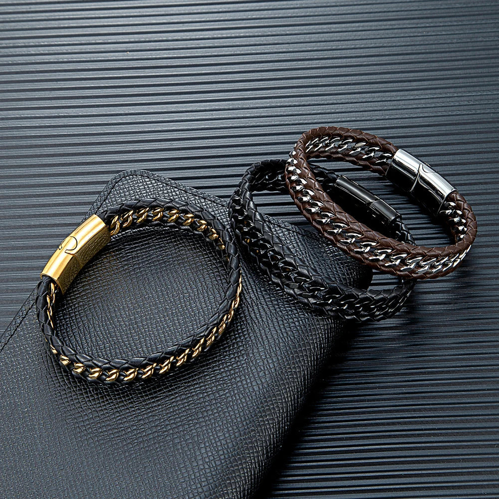 Vanguard Braided Leather Stainless Steel Bracelet