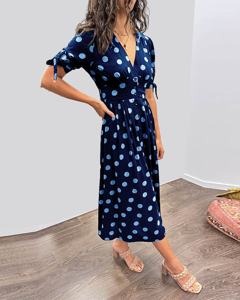 Vivienne Polka Dot V-Neck Dress