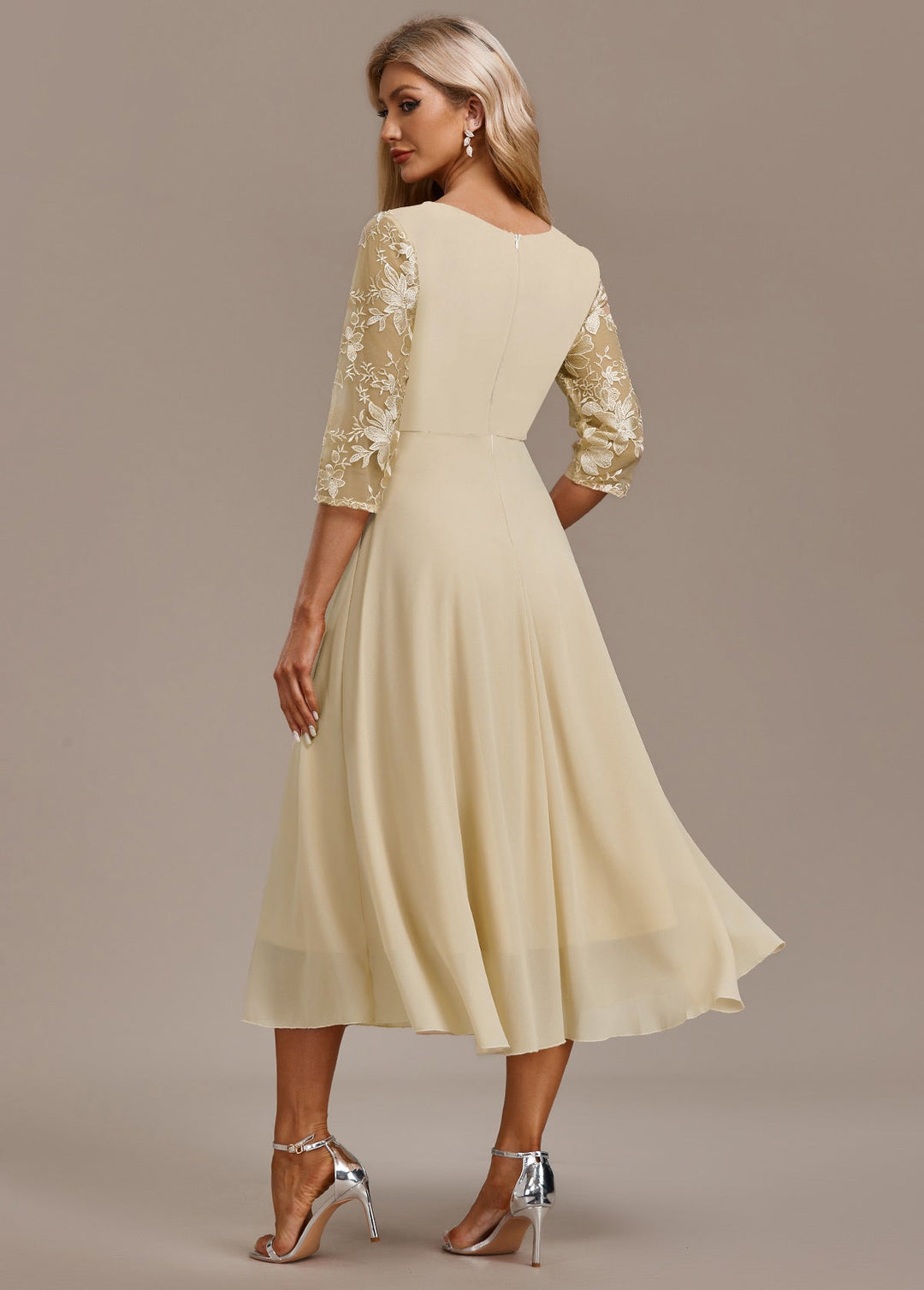 Bellamy Floral Embroidered 3/4 Sleeve Round Neck Dress