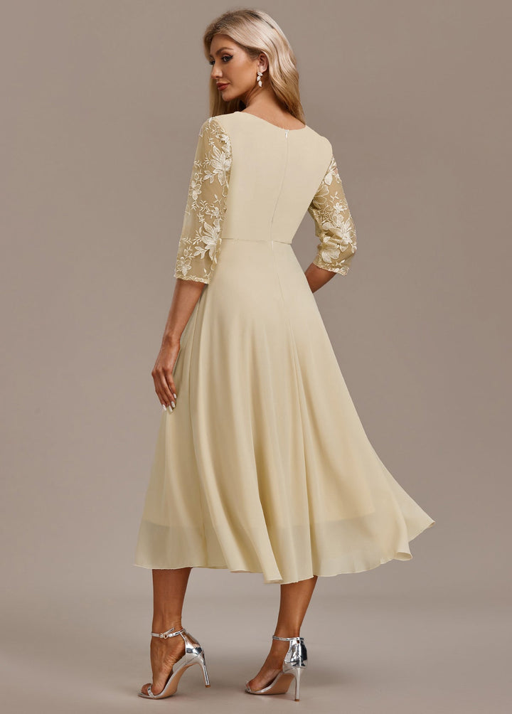 Bellamy Floral Embroidered 3/4 Sleeve Round Neck Dress