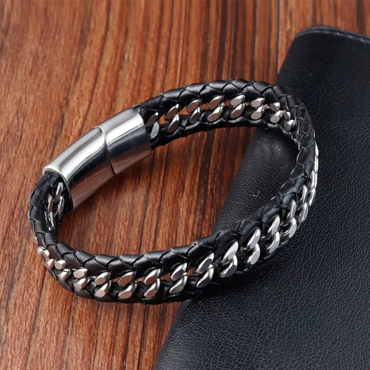Vanguard Braided Leather Stainless Steel Bracelet