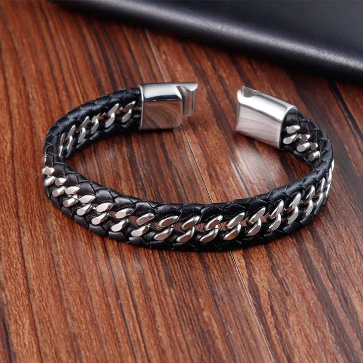 Vanguard Braided Leather Stainless Steel Bracelet