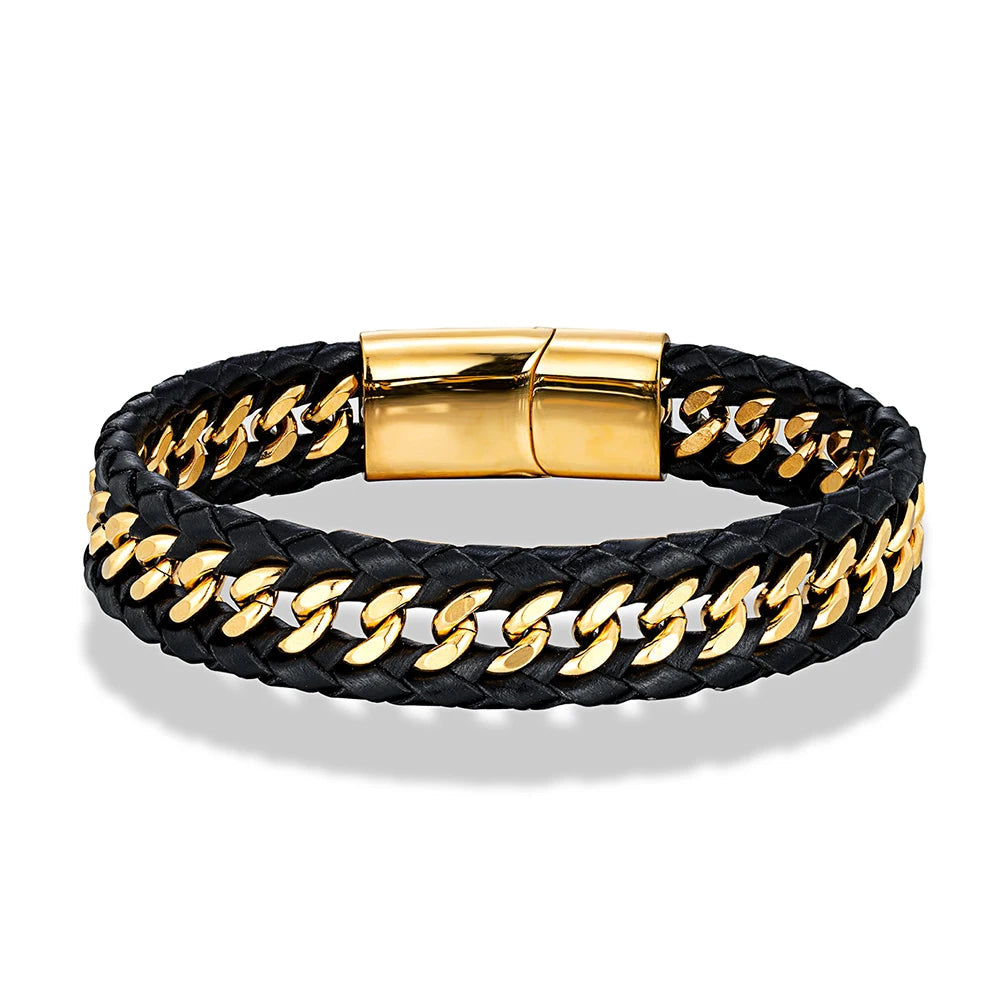 Vanguard Braided Leather Stainless Steel Bracelet