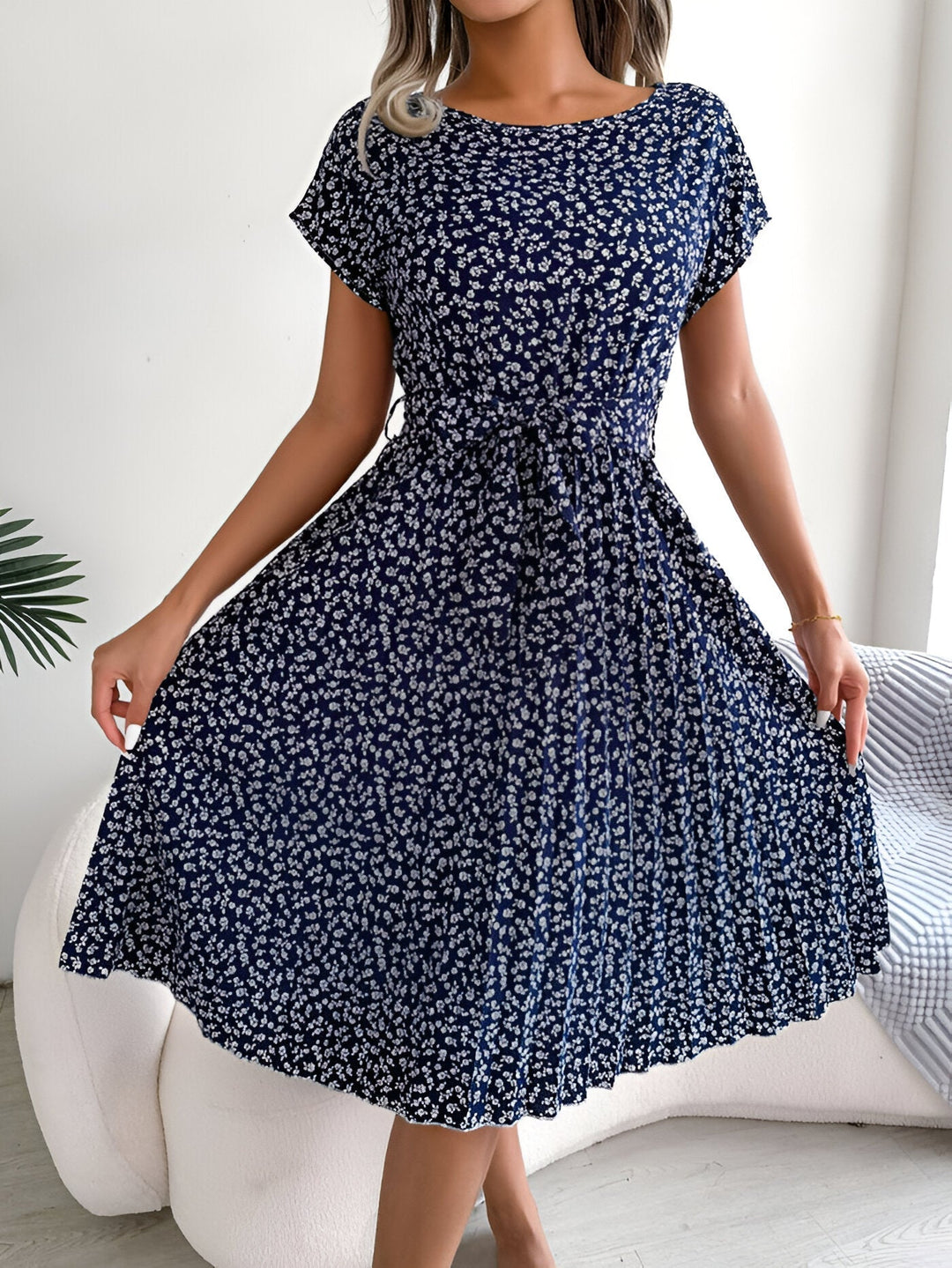 Roselyn Pleated Floral A-Line Dress