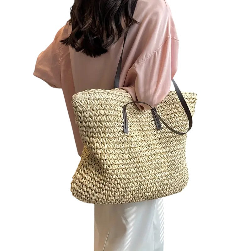 Solana Spacious Straw Beach Bag